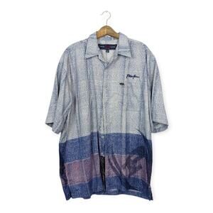 Phat Farm Y2K Blue Patterned Short Sleeve Casual Button Down Shirt